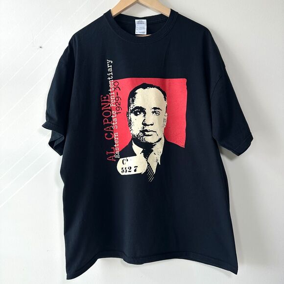 Vintage Al Capone Mugshot T-Shirt XL Black Gangster Mafia Chicago Mob Tee - Picture 2 of 8